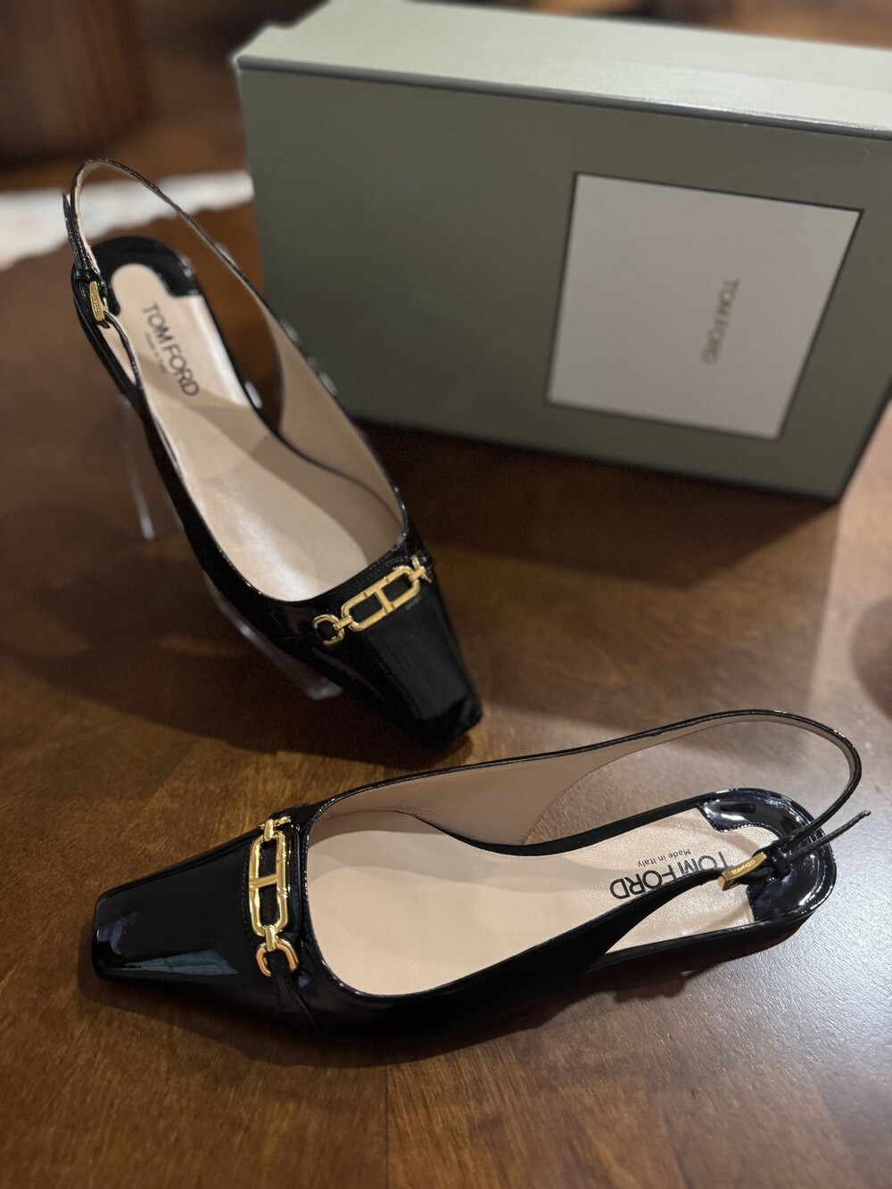 Tom Ford Whitney Patent Leather Slingback Flats 37.5 - New - Slingback / Black
